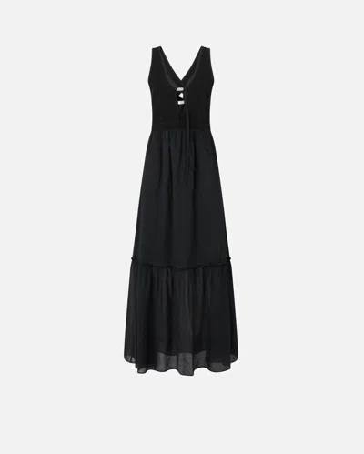 Pinko Long Sleeveless Cotton Dress With Neckline In Multi