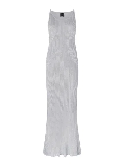 PINKO PINKO LONG SLEEVELESS METALLIC RIBBED GREY DRESS