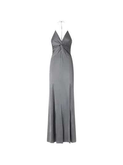 Pinko Long Slip Dress With Front Knot In Gray