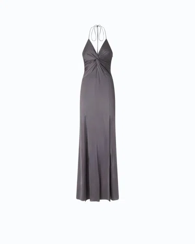 Pinko Long Slip Dress With Front Knot In Gray