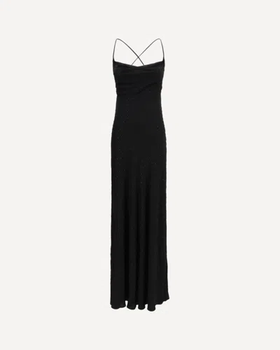 Pinko Farro Dress Rhinestones Draped Neckline Midi In Black