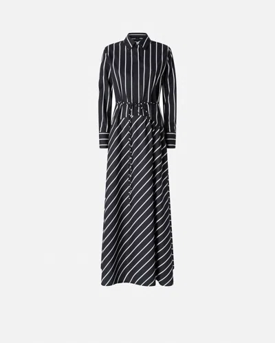 Pinko Long Striped Poplin Dress In Black
