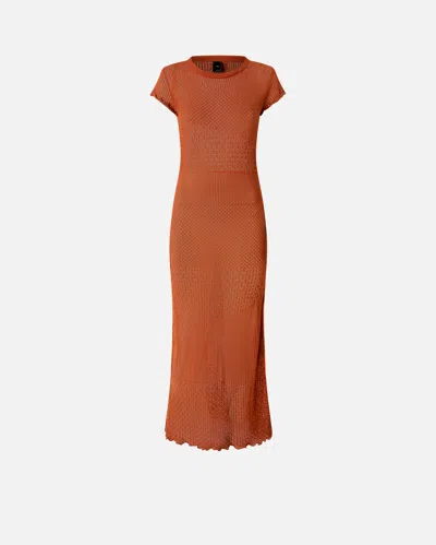 Pinko Long Summer Dress With Openwork Pattern In Sierra Brown