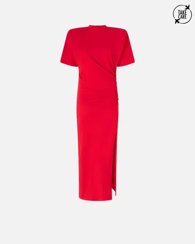 Pinko Long T-shirt Dress With Padded Shoulders In Salsa Red