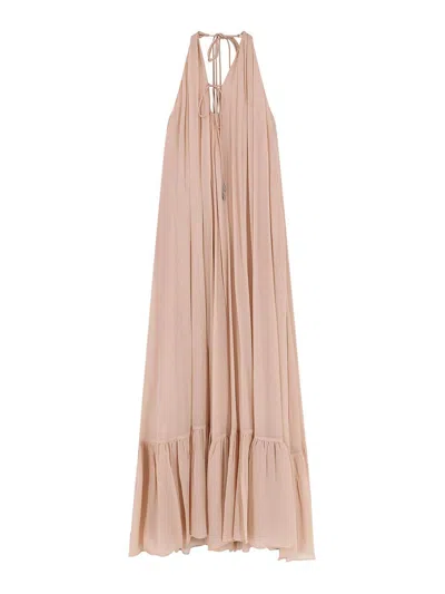 Pinko Long Venturone In Chiffon Dress In Neutral