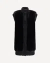 Pinko Genovese Black Sleeveless Vest With High Neck And Ribbed Details In Ecofur Woman In Black