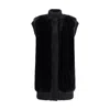 Pinko Genovese Black Sleeveless Vest With High Neck And Ribbed Details In Ecofur Woman In Black