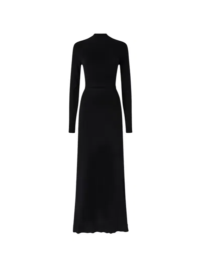 Pinko Long Wool-blend Dress With Cut-out In Black