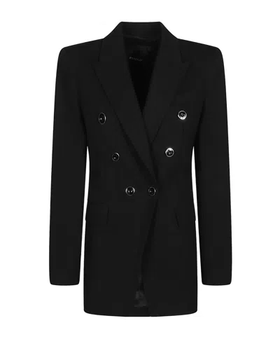Pinko Hibiscus Double-breasted Tailored Viscose-blend Blazer In Black