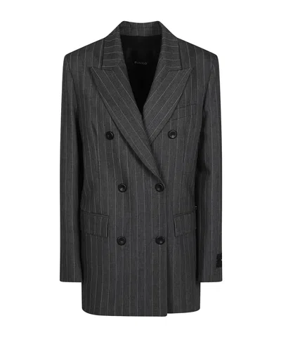 Pinko Pinstripe Double-breasted Blazer In Gray