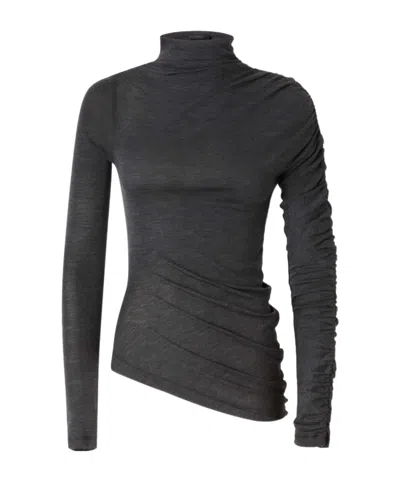 Pinko Long-sleeve High-neck Knit Top In Gray