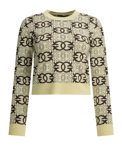 Pinko Knit Top Crew Neck Cropped Long Sleeves In Yellow