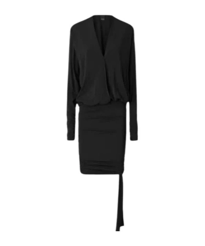 Pinko Ruched Draped-detail Mini Dress In Black