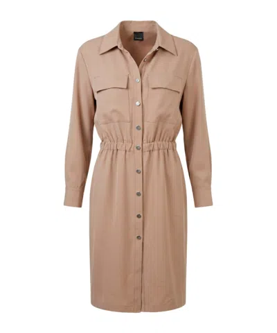 Pinko Long-sleeved Shirt Dress In Brown