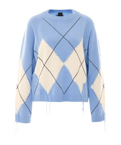 Pinko Argyle-pattern Tassel-detail Sweater In Blue