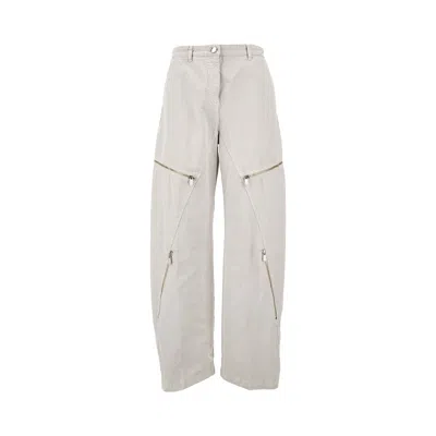 Pinko Loose Fit Gabardine Pants With Zippers In Grey