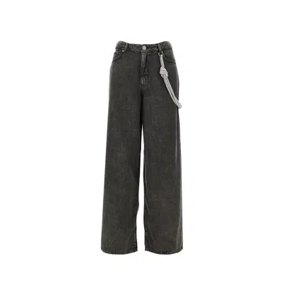Pinko Loose Fit Jeans With Strass Cord In Black