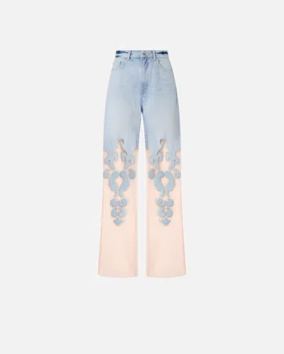 Pinko Loose Jeans With Transparent Organza In Light Vintage Wash