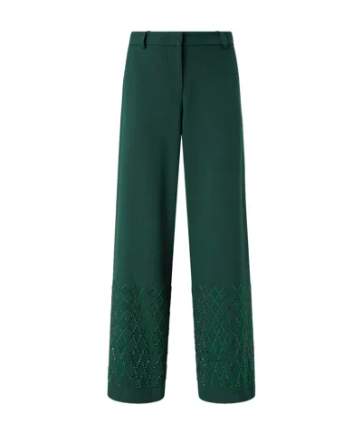 Pinko Wide-leg Trousers With Rhinestones In Green