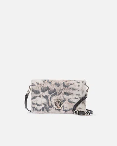 Pinko - Love Bag Click Soft Horizontal Mini Crossbody Clutch In Python-print Suede In Gray