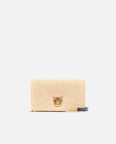 Pinko - Love Bag Click Soft Horizontal Mini Crossbody Clutch In Raffia In Sand