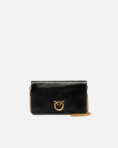 Pinko - Love Bag Click Soft Horizontal Mini Crossbody Clutch In Shiny Leather In Black