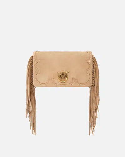 Pinko - Love Bag Click Soft Horizontal Mini Crossbody Clutch In Suede With Fringing