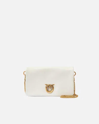 Pinko - Love Bag Click Soft Horizontal Mini Small Crossbody Clutch In Leather In White