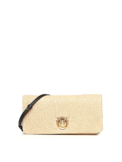 Pinko Love Bag Click Soft Horizontal Raffia Clutch In Sand