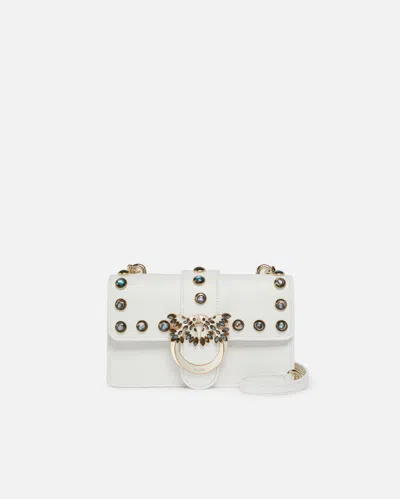 Pinko Love Bag Crossbody Bag With Mother-of-pearl Studs In Beige Sable Délavé-or Clair