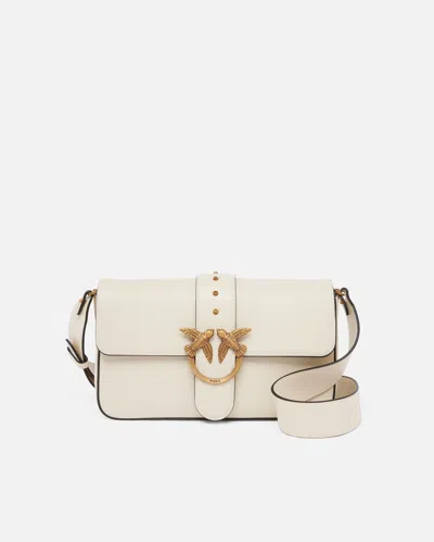 Pinko Love Bag Large Soft Shoulder Bag In Leather In Blanc+blanc-or Antique
