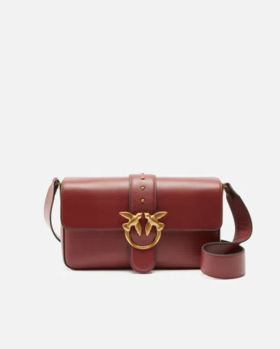 Pinko Love Bag Large Soft Shoulder Bag In Leather In Bordeaux Merlot-or Antique