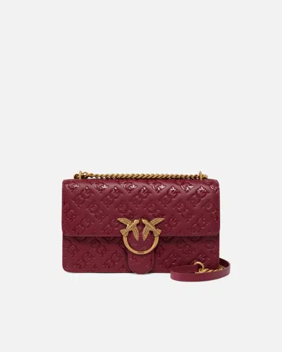 Pinko Love Bag Leather Crossbody Bag With Logo In Bordeaux Merlot-or Antique