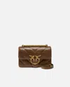 Pinko Love Bag Mini Crossbody Bag In Distressed-effect Leather In Troglodyte-or Antique
