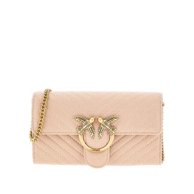 Pinko Love Bag One Chevron Nappa Leather Clutch In Pink