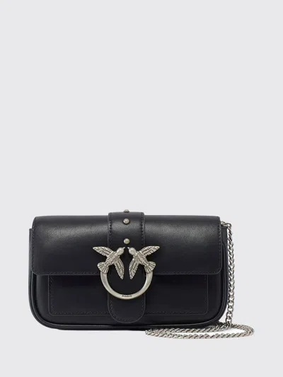 Pinko Love Bag One Mini Leather Crossbody Bag With Love Birds Logo In Black
