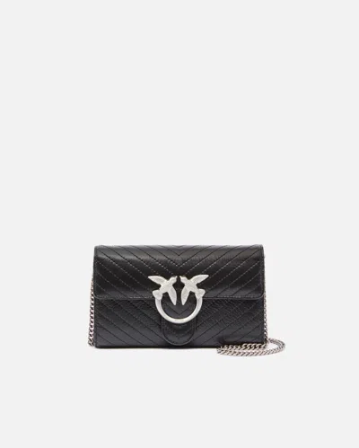 Pinko Love Bag One Small Crossbody Bag In Leather In Black