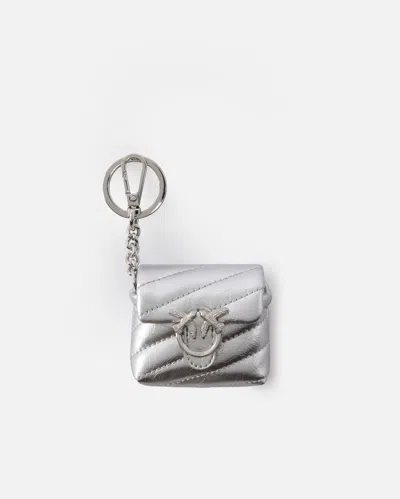 Pinko Custodia Airpods Love Bag Puff In Pelle Lucida In Silver