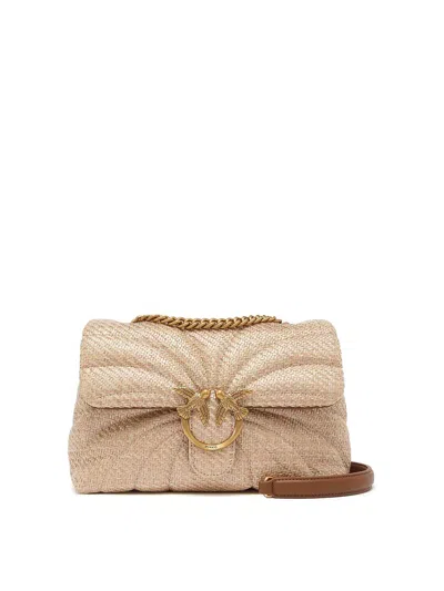 Pinko Love Bag Puff Shoulder Bag In Beige Raffia In Sand