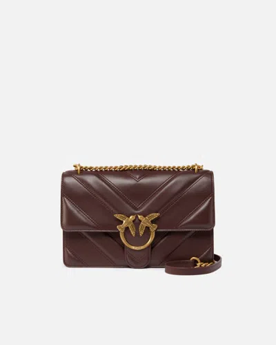 Pinko Love Bag Quilted Shoulder Bag With V-design And Logo In Catawba Grape-antique Gold