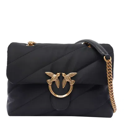 Pinko Love Bag Recycled Tissue Crossbody Bag In Nero-antique Gold