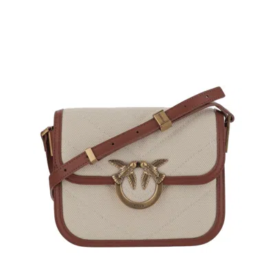 Pinko Love Bag Square Canvas And Leather Handbag In Neutral
