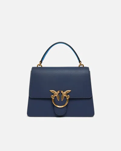 Pinko Love Bag Top Handle Light Medium Handbag In Grained Leather In Blue