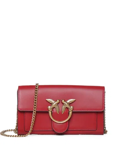 Pinko Love Bag Wallet Chain-link Shoulder Bag In Red