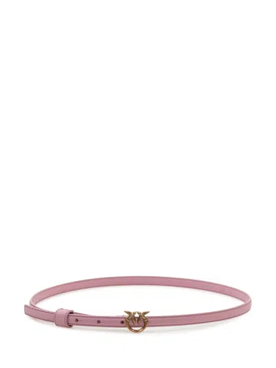 Pinko Love Belt With Signature Logo In Rosa Chiaro/antique Gold