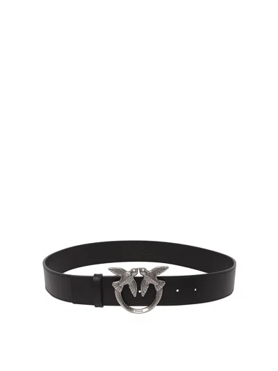Pinko Love Berry 4 Leather Belt With Logo Buckle In Black