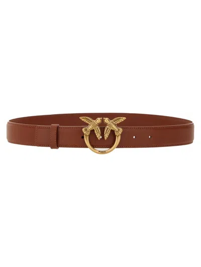 Pinko Lovebird Metal Buckle Belt In Brown