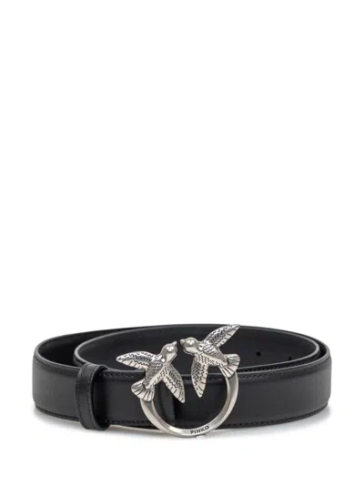 Pinko Logo Buckle Leather Belt In Black