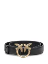 Pinko Black Belt With Love Birds Diamond Cut Detail In Hammered Leather Woman In Black