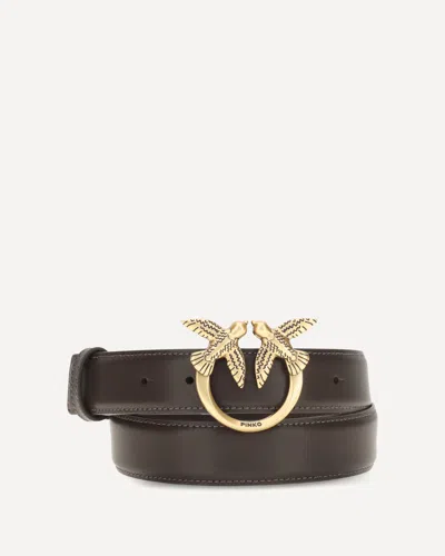 Pinko Love Birds Leather Belt In Brown